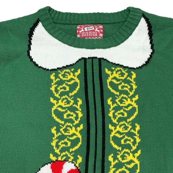 Jem Holiday Sweater L/G Elf Design Green Acrylic Unisex Christmas Ugly - Picture 3 of 13